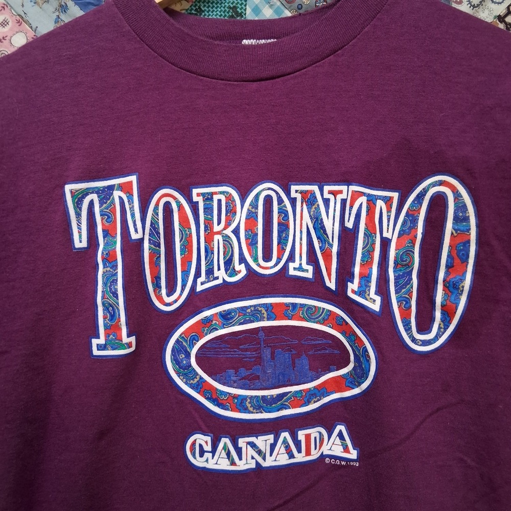 * Vintage 1993 Waves Toronto Canada Tee Shirt Size Medium Purple Single Stitch - Picture 2 of 14